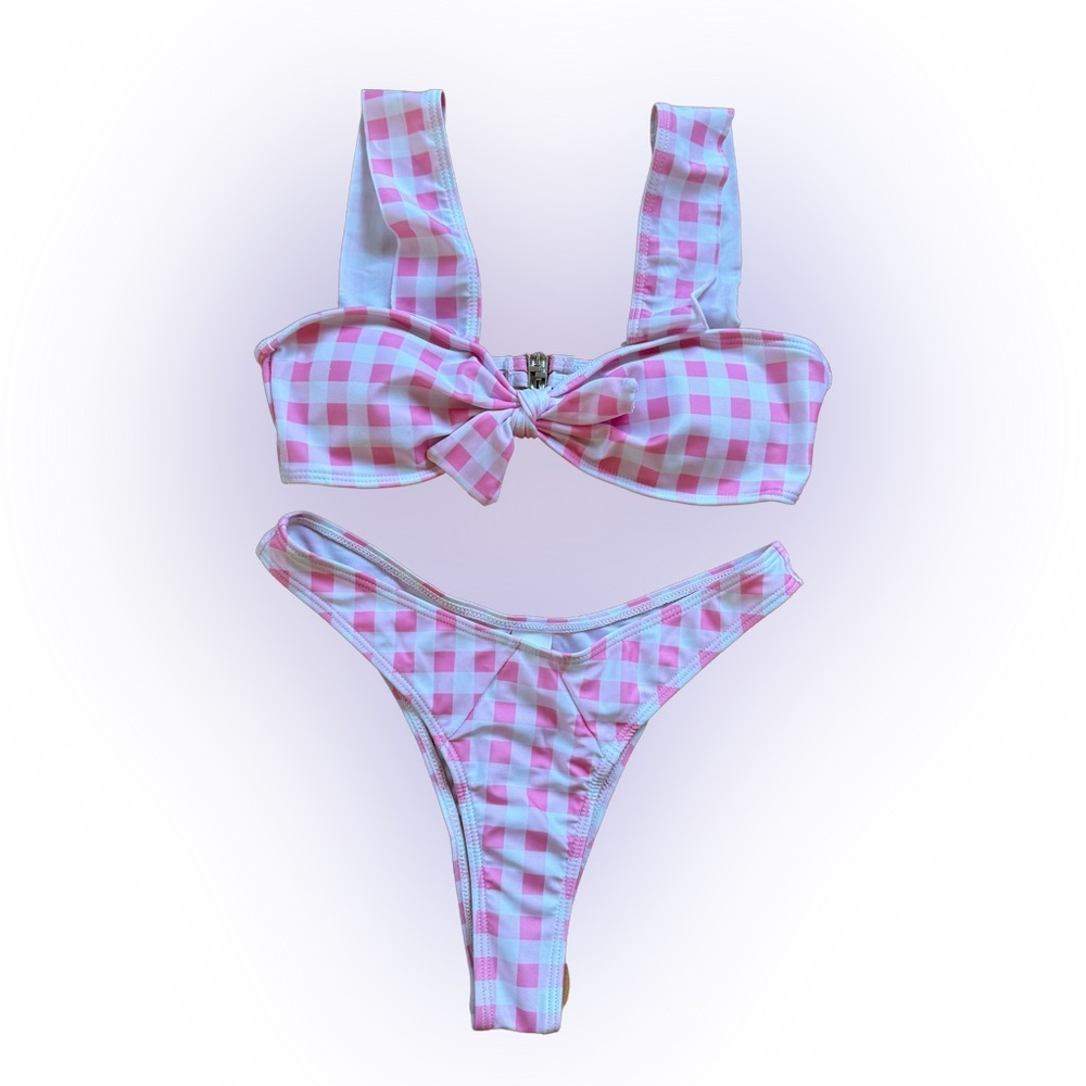 NWOT HalfHeart Pink/White Gingham Checkered Bikini Set